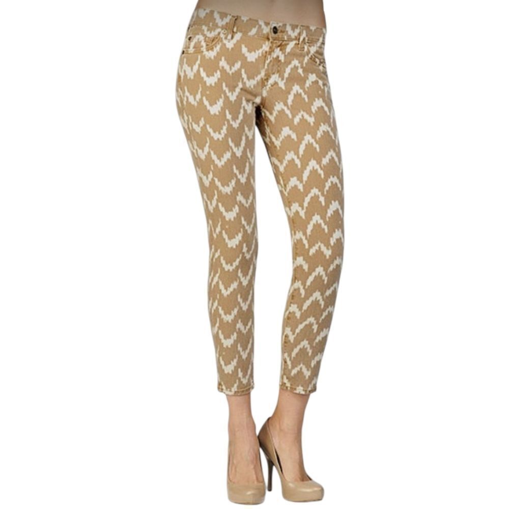 7 For All Mankind Ikat The Cropped Skinng Tan Patterned Chevron Women Jeans